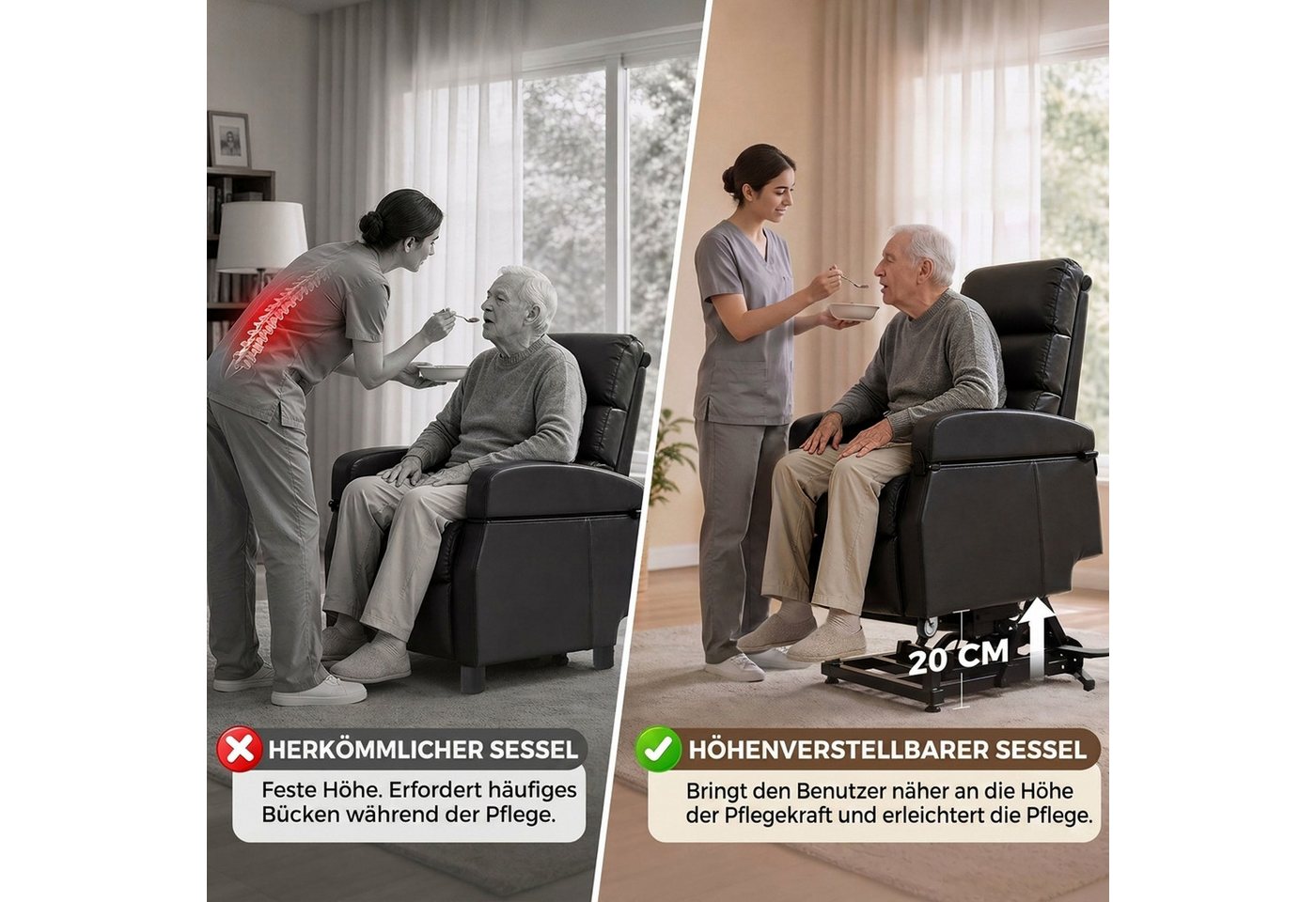 HOMCOM Relaxsessel Elektrisch, Aufklappbaren Armlehnen, mit Rollen, Kunstleder (TV Sessel, 1-St., Ruhesessel), Elektrische Aufstehhilfe, Doppelmotor, Liegefunkt – Bild 5 von 5