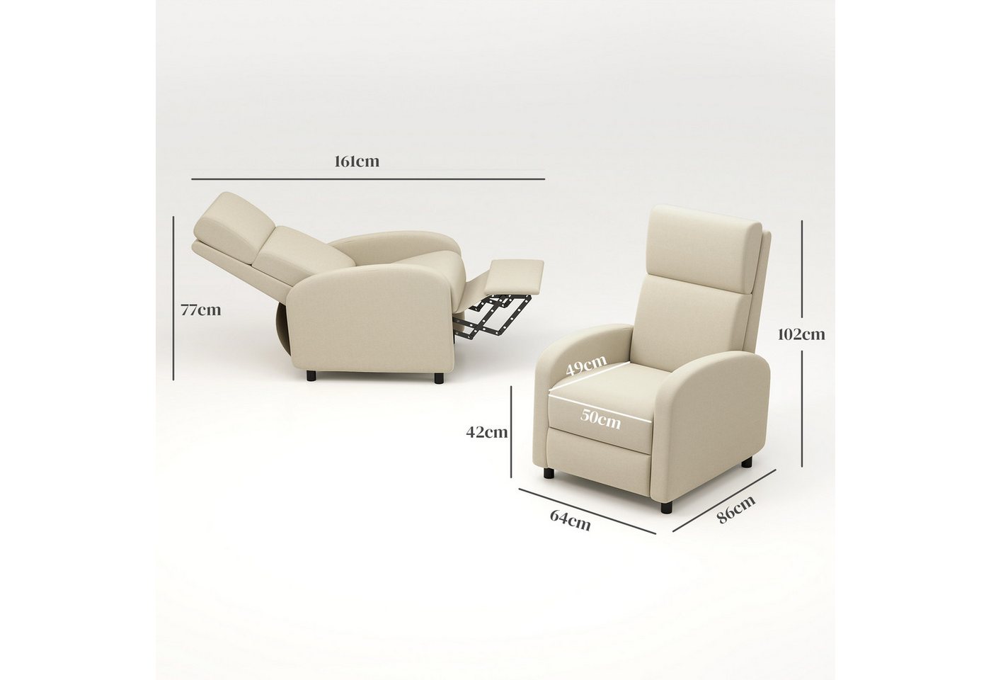 HOMCOM Relaxsessel Fernsehsessel, gepolstert, Sessel mit verstellbarer Rückenlehne (gepolstert TV-Sessel, 1-St., Liegesessel mit Leinenoptik, Fußstütze), bis 12 – Bild 3 von 5