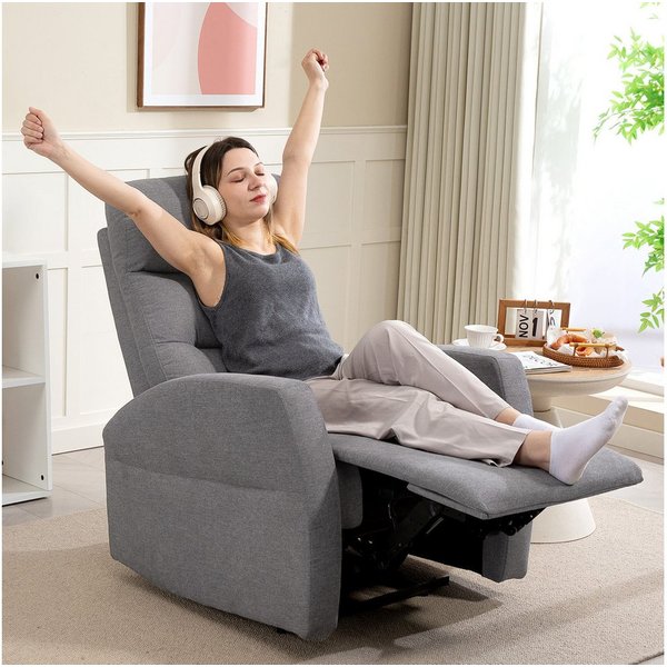 HOMCOM Relaxsessel Fernsehsessel, TV-Sessel mit Fußteil, Leinenoptik, bis 150 kg (moderner Polstersessel, 1-St., Verstellbarer Relaxsessel mit Fußstütze), für W