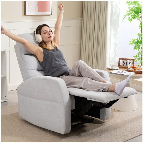 HOMCOM Relaxsessel Fernsehsessel, TV-Sessel mit Fußteil, Leinenoptik, bis 150 kg (moderner Polstersessel, 1-St., Verstellbarer Relaxsessel mit Fußstütze), für W