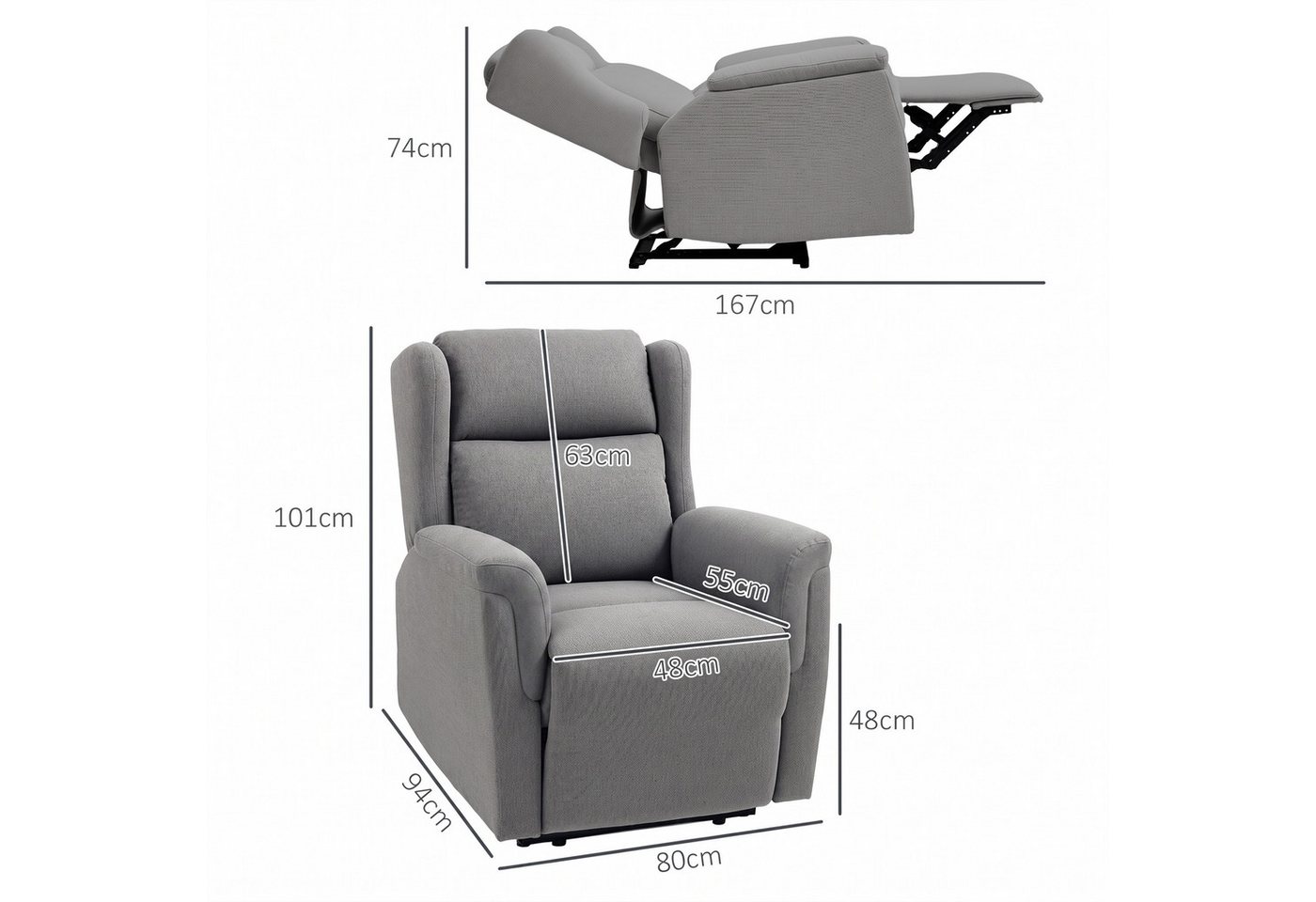 HOMCOM Relaxsessel Fernsehsessel Liegesessel mit Liegefunktion und Fußstütze (TV-Sessel mit Taschenfederkern, 1-St., Ruhesessel), für Wohnzimmer, Schlafzimmer,  – Bild 3 von 5