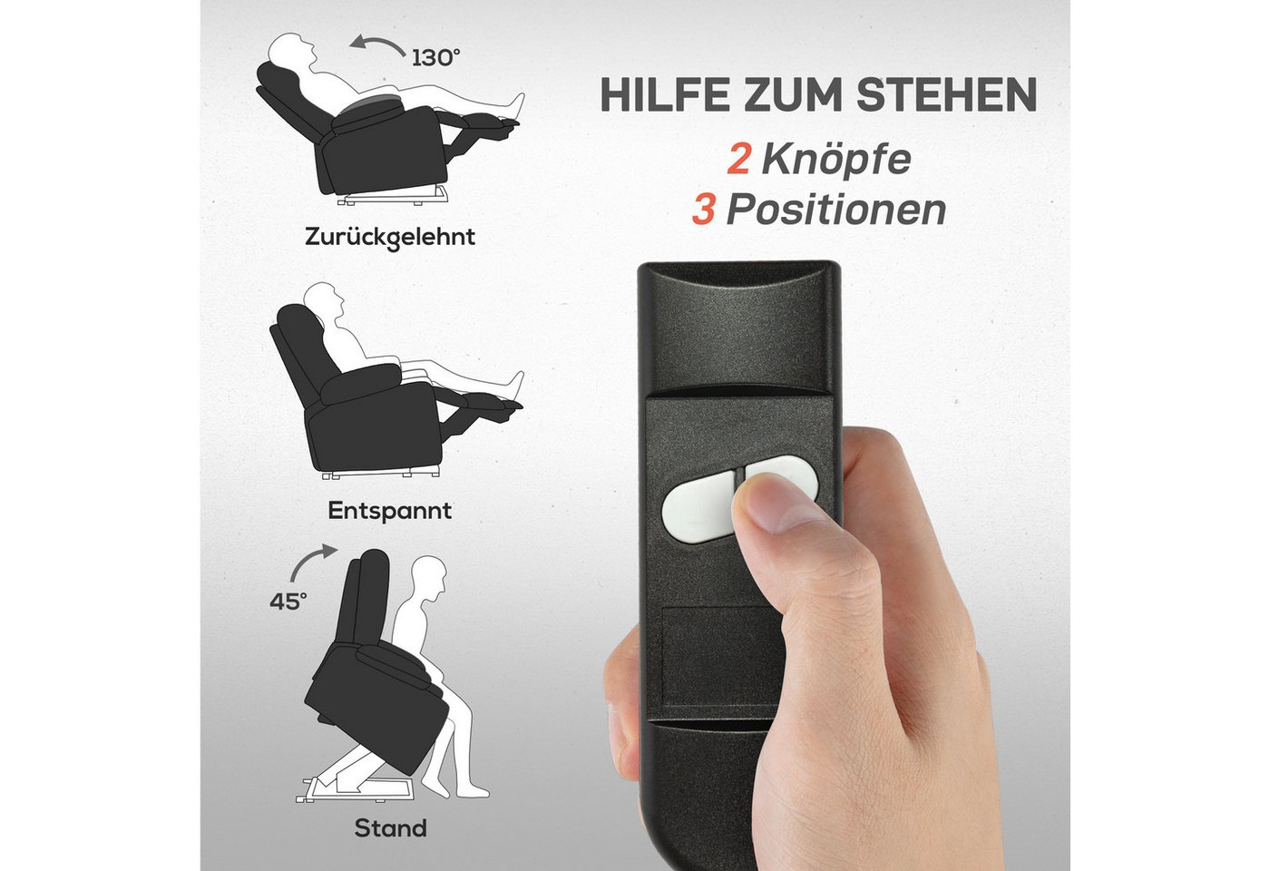 HOMCOM Relaxsessel Fernsehsessel (Fernsehsessel mit Aufstehhilfe, 1-St., Sessel), Aufstehsessel mit Aufstehhilfe Kunstleder Schwarz – Bild 4 von 5