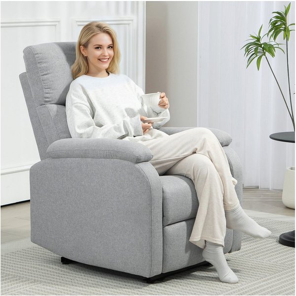 HOMCOM Relaxsessel Fernsehsessel mit Liegefunktion, TV-Sessel mit Leinenoptik (Liegesessel, 1-St., Ruhesessel), bis 150 kg belastbar für Wohnzimmer, Grau