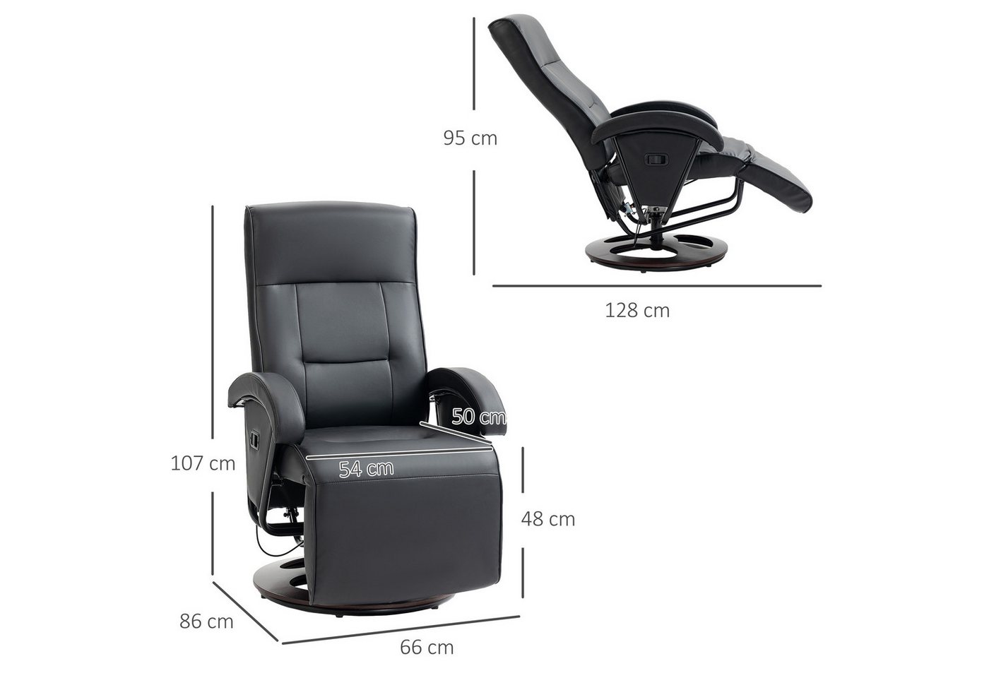 HOMCOM Relaxsessel Fernsehsessel Ruhesessel mit Liegefunktion, drehbar, Fußablage (Liegesessel, 1-St., TV-Sessel), für Wohnzimmer, Schlafzimmer, 86 x 66 x 107 c – Bild 3 von 5
