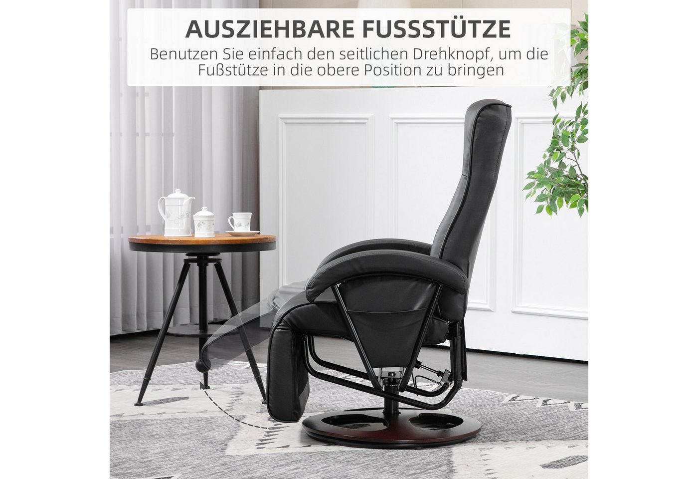 HOMCOM Relaxsessel Fernsehsessel Ruhesessel mit Liegefunktion, drehbar, Fußablage (Liegesessel, 1-St., TV-Sessel), für Wohnzimmer, Schlafzimmer, 86 x 66 x 107 c – Bild 5 von 5