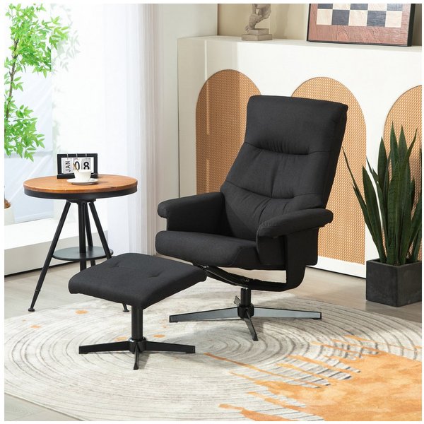 HOMCOM Relaxsessel Hocker, Gepolstert, Liegefunktion, Wippfunktion (TV-Sessel, 2-St., Liegesessel), für Wohnzimmer, Schlafzimmer, Schwarz