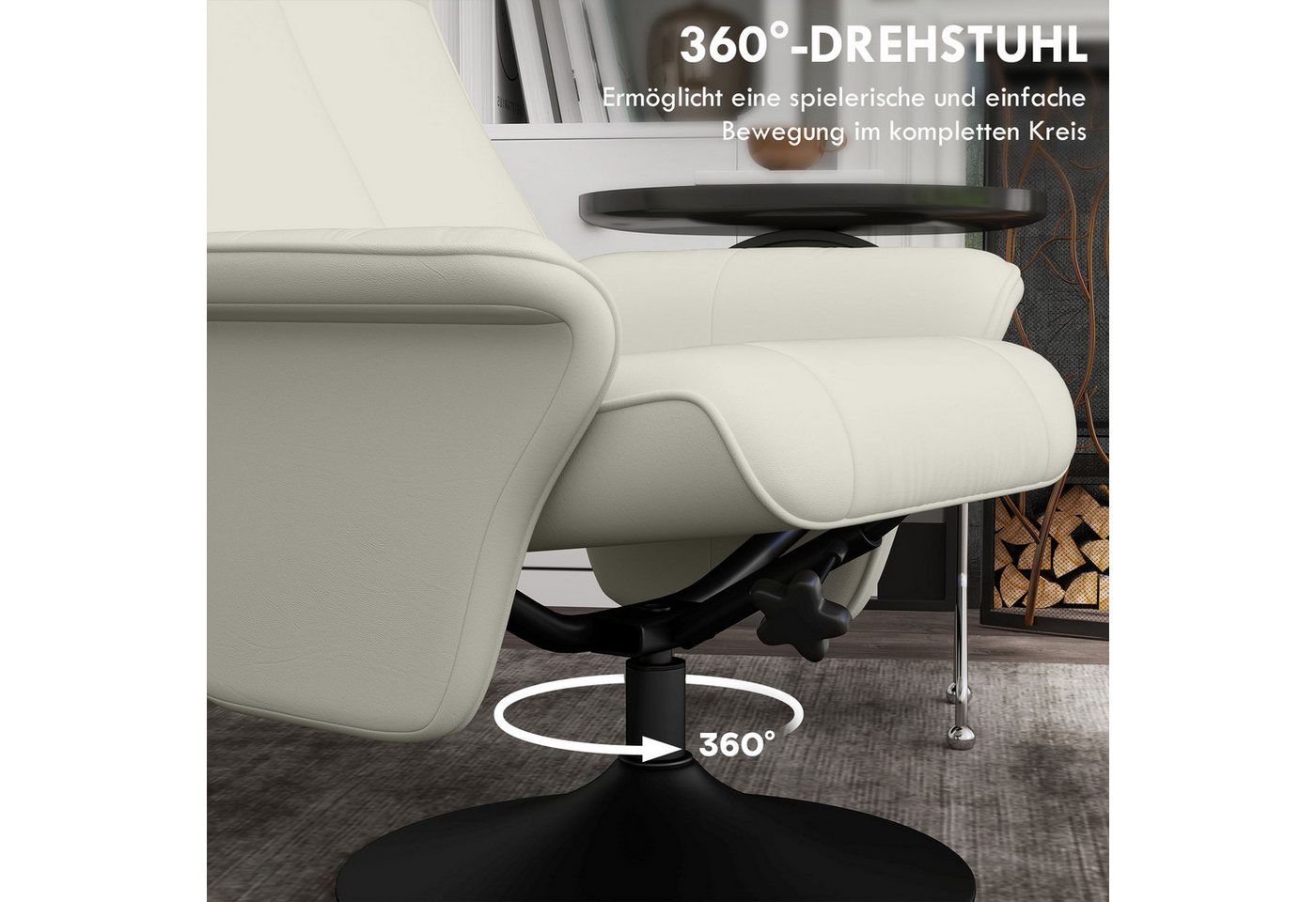 HOMCOM Relaxsessel Hocker, 360°drehbarer, mit Liegefunktion, Gepolstert (Fernsehsessel, 2-St., TV-Sessel), für Wohnzimmer, Schlafzimmer, Mikrofasertuch, Cremewe – Bild 5 von 5