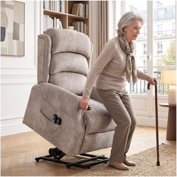 HOMCOM Relaxsessel Holzgriff, Fernbedienung, Seitentasche (Set, 1-St., 1), elektrische Aufstehhilfe, Massagemodus, Wärmefunktion