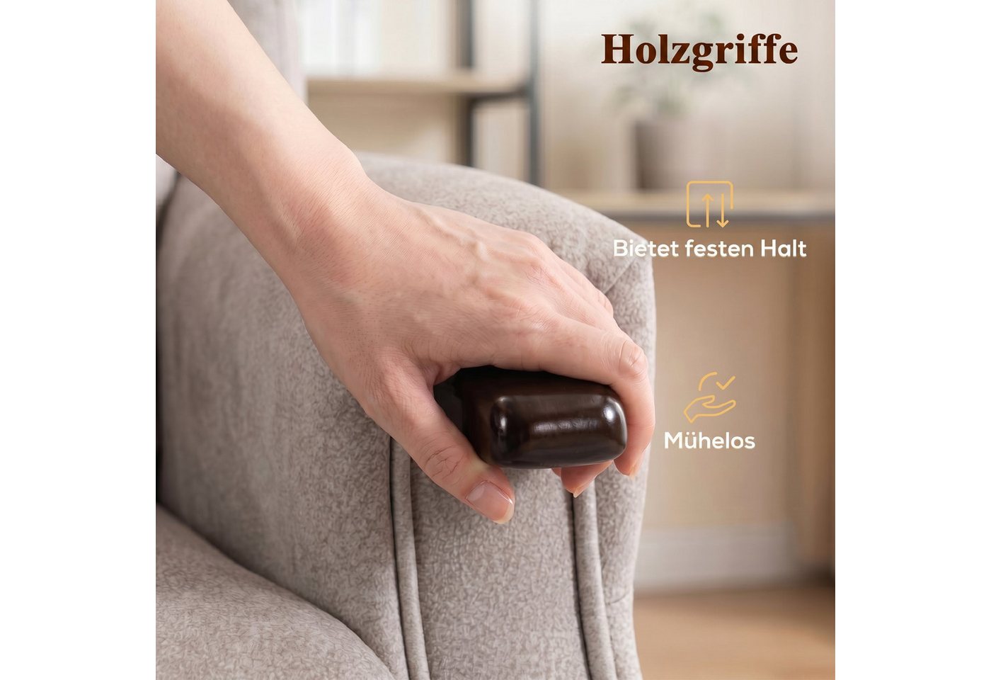 HOMCOM Relaxsessel Holzgriff, Fernbedienung, Seitentasche (Set, 1-St., 1), elektrische Aufstehhilfe, Massagemodus, Wärmefunktion – Bild 5 von 5