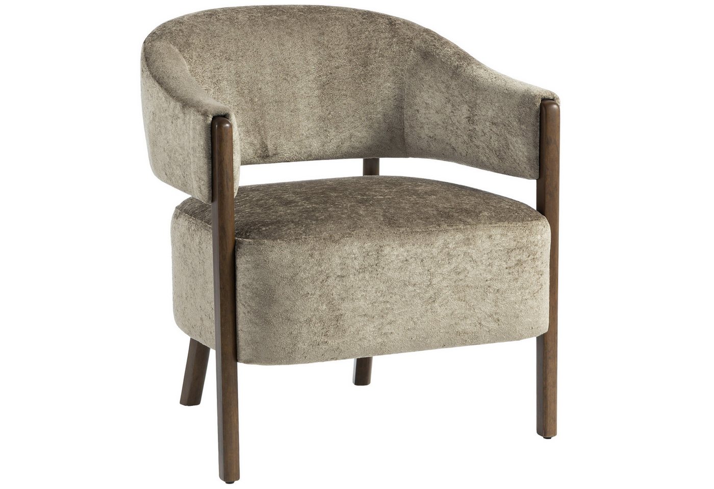 HOMCOM Relaxsessel Loungesessel, Polsterstuhl, für Wohnzimmer, Hellbraun (Schminkstuhl, 1-St., Armlehnstuhl), Eleganter Chenille-Stoff, Massivholzbeine – Bild 2 von 5