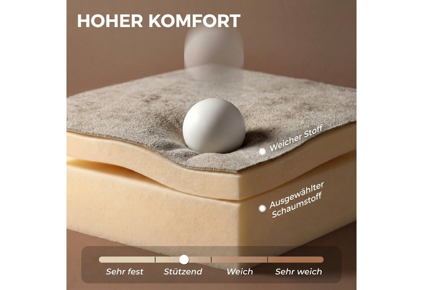 HOMCOM Relaxsessel Loungesessel, Polsterstuhl, für Wohnzimmer, Hellbraun (Schminkstuhl, 1-St., Armlehnstuhl), Eleganter Chenille-Stoff, Massivholzbeine – Bild 5 von 5