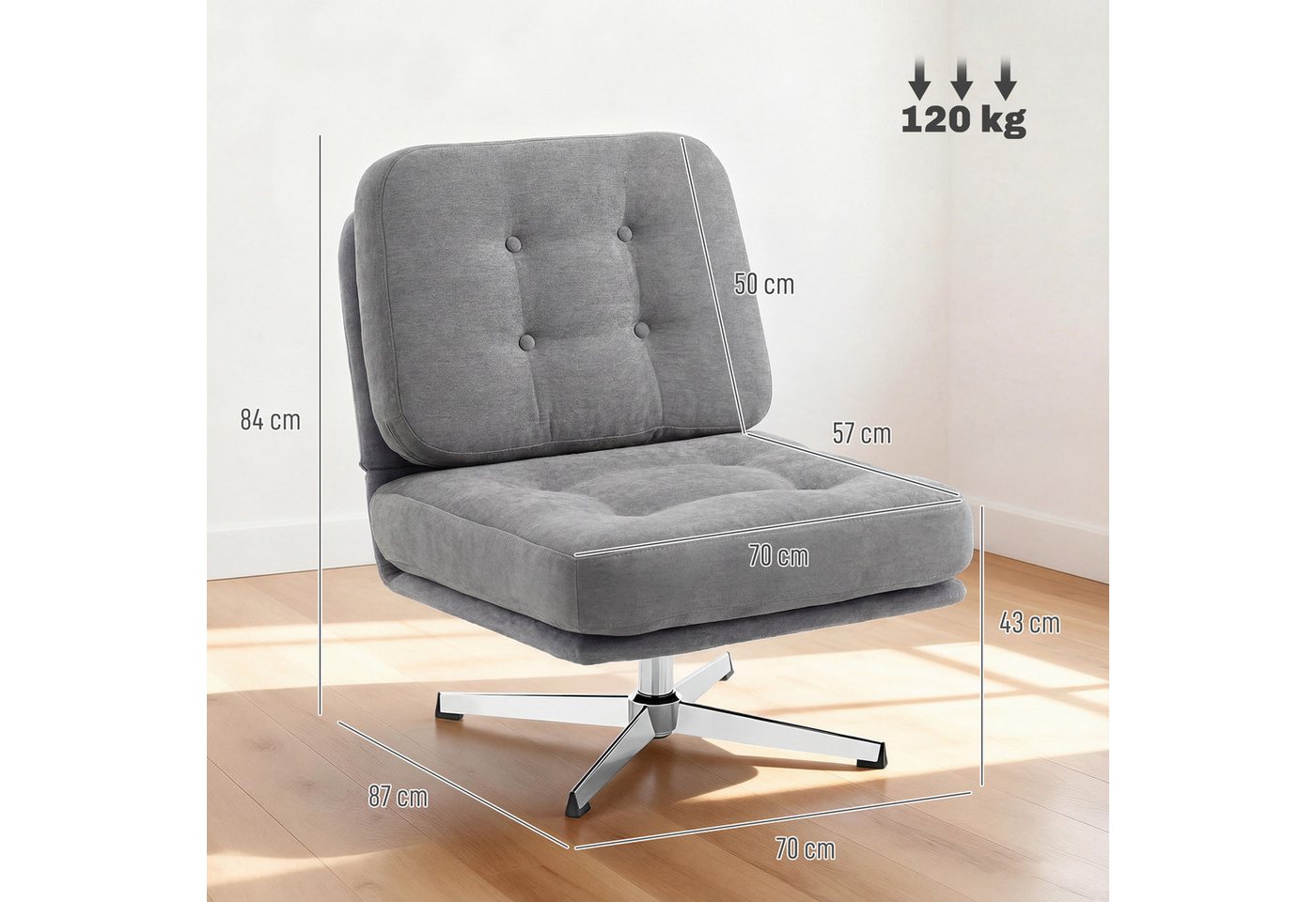HOMCOM Relaxsessel Loungesessel Chenille-Optik, Schneidersitz, gepolstert Lesesessel (Moderner Polsterstuhl, 1-St., Sessel), 360° drehbar, extra breiter Sitz – Bild 3 von 5