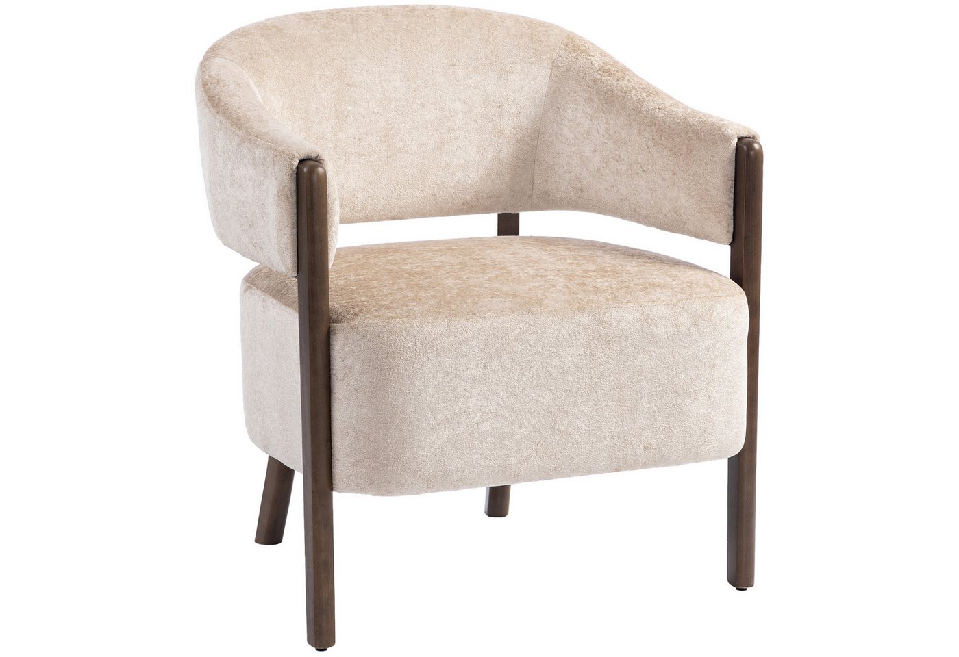 HOMCOM Relaxsessel Loungesessel, Polsterstuhl, für Wohnzimmer, Beige (Schminkstuhl, 1-St., Armlehnstuhl), Eleganter Chenille-Stoff, Massivholzbeine – Bild 2 von 5
