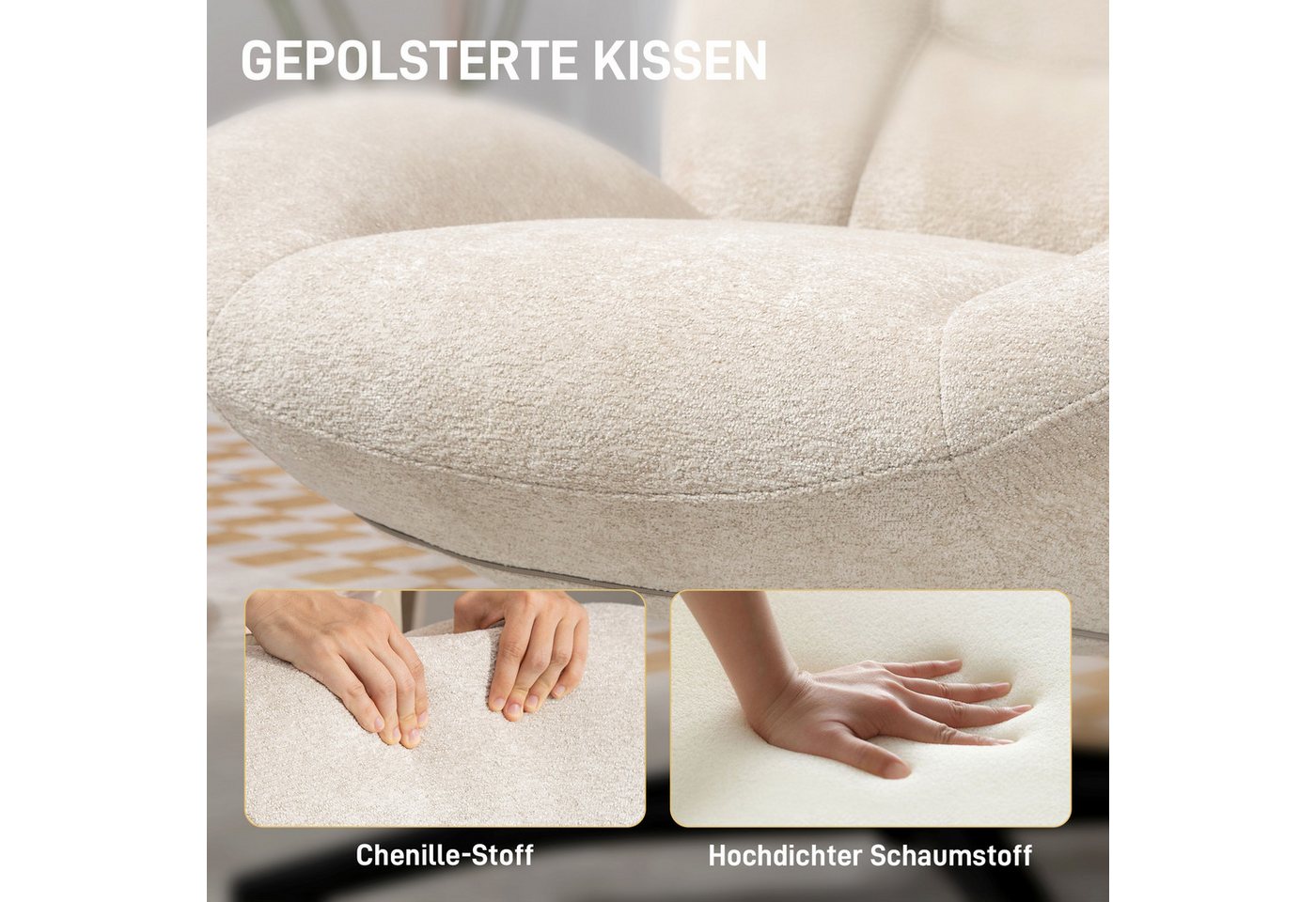 HOMCOM Relaxsessel Loungesessel mit breiter Sitzfläche, Chenille-Optik (Set, 1-St., 1), 360° Drehfunktion – Bild 5 von 5