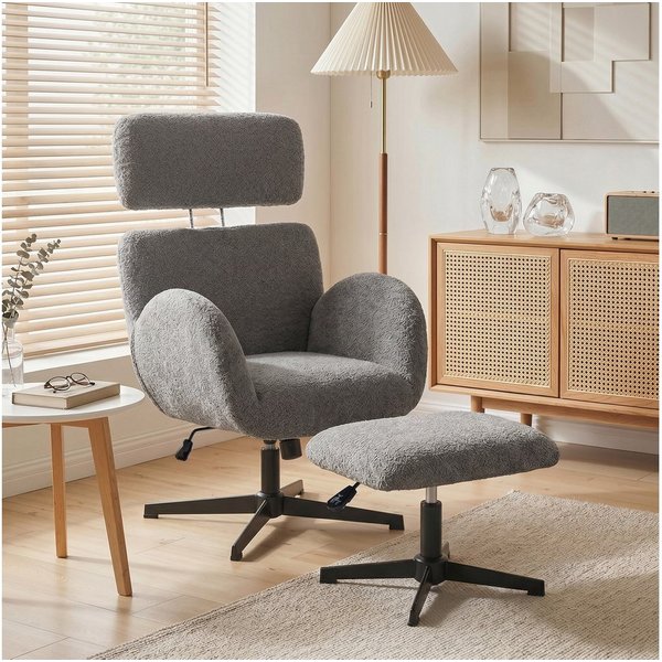 HOMCOM Relaxsessel Relaxsessel Loungesessel mit Samtoptik, verstellbarer Kopfstütze (Set, 2-St., bestehend aus Sessel und Hocker), 360° drehbar, höhenverstellba