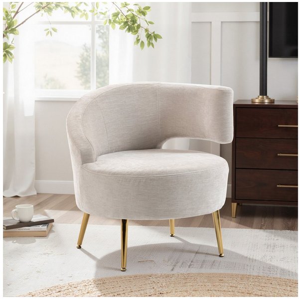 HOMCOM Relaxsessel Loungesessel Sessel mit Chenille-Optik, Goldenen Stahlbeinen (Set, 1-St., 1), Sitz extra dick, schräge Rückenlehne
