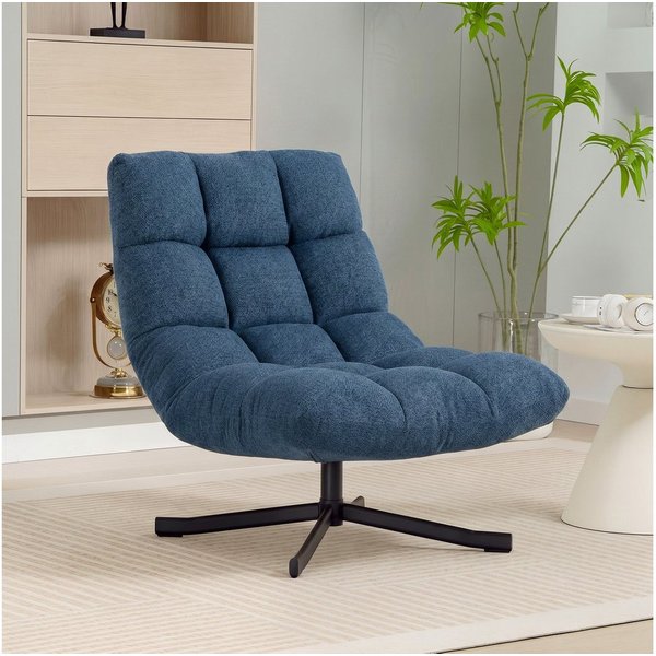 HOMCOM Relaxsessel mit Breiter Sitzfläche, wasserabweisend Chenille-Optik, Stahlbeine (gepolstert Sessel, 1-St., Drehbar Loungesessel), für Wohnzimmer, Schlafzi