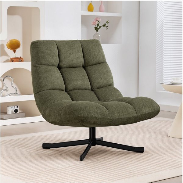 HOMCOM Relaxsessel mit Breiter Sitzfläche, wasserabweisend Chenille-Optik, Stahlbeine (gepolstert Sessel, 1-St., Drehbar Loungesessel), für Wohnzimmer, Schlafzi