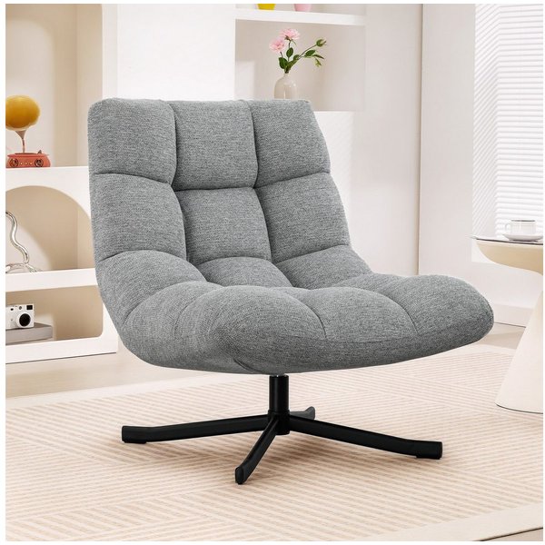 HOMCOM Relaxsessel mit Breiter Sitzfläche, wasserabweisend Chenille-Optik, Stahlbeine (gepolstert Sessel, 1-St., Drehbar Loungesessel), für Wohnzimmer, Schlafzi