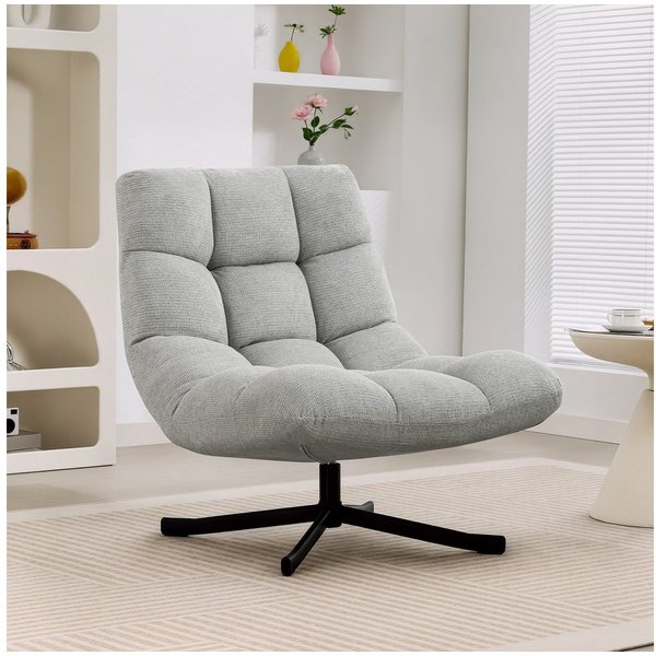 HOMCOM Relaxsessel mit Breiter Sitzfläche, wasserabweisend Chenille-Optik, Stahlbeine (gepolstert Sessel, 1-St., Drehbar Loungesessel), für Wohnzimmer, Schlafzi