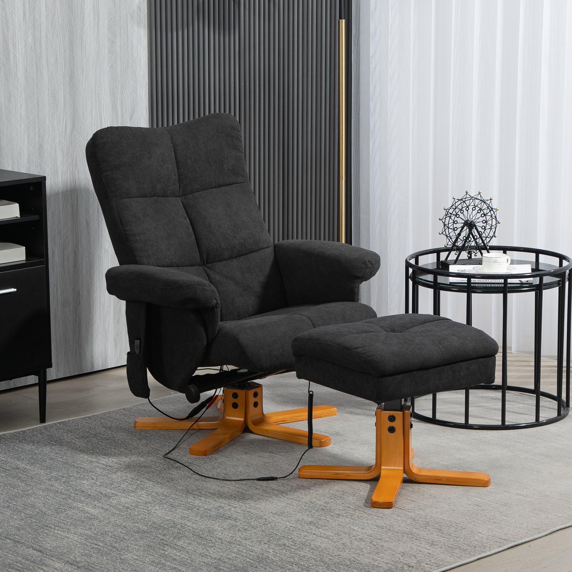 HOMCOM Relaxsessel mit Fußhocker, Stauraum, Elektrischer Massagesessel mit Liegefunktion, Drehbarer Fernsehsessel mit Seitentasche, Fernbedienung, Holzrahmen, P – Bild 2 von 2