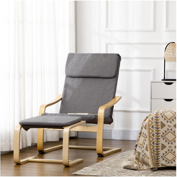 HOMCOM Relaxsessel mit Fußhocker Ohrensessel grau mit Armlehne und Leinenbezug für Wohnzimmer & Entspannung Aosom.de