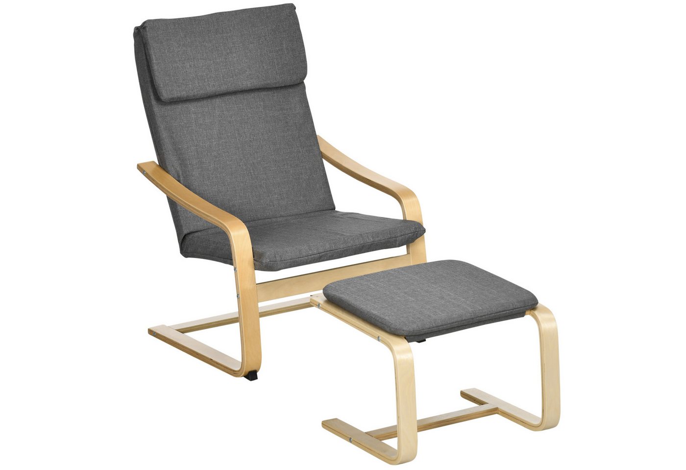 HOMCOM Relaxsessel mit Fußhocker Ohrensessel grau mit Armlehne und Leinenbezug für Wohnzimmer & Entspannung Aosom.de – Bild 2 von 2