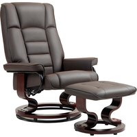 HOMCOM Relaxsessel mit Hocker, Drehbar Fernsehsessel mit Liegefunktion, TV-Sessel mit Holzrahmen, bis 150 kg Belatbar, für Wohnzimmer, Kunstleder, Braun Aosom