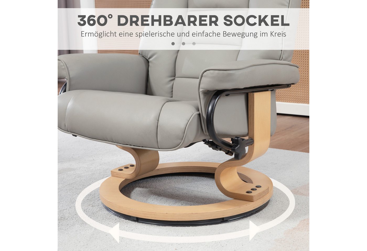HOMCOM Relaxsessel Relaxsessel mit Hocker, 360°drehbarer Wohnzimmersessel (Set, 2-St., bestehend aus Sessel und Hocker), Rückenlehne verstellbar bis 130°, 360°  – Bild 5 von 5