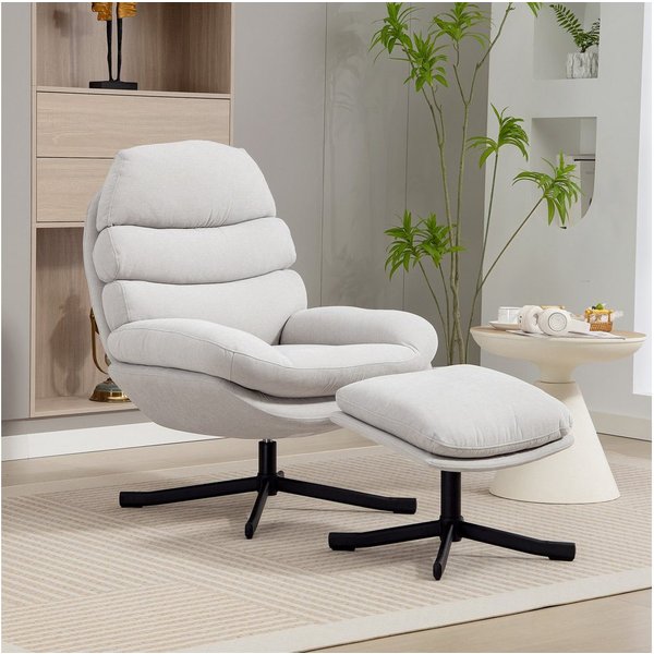 HOMCOM Relaxsessel Relaxsessel mit Hocker Sessel mit Chenille-Optik Drehbar (Modern Fernsehsessel, 2-St., Loungesessel mit Hocker), für Wohnzimmer, Schlafzimmer