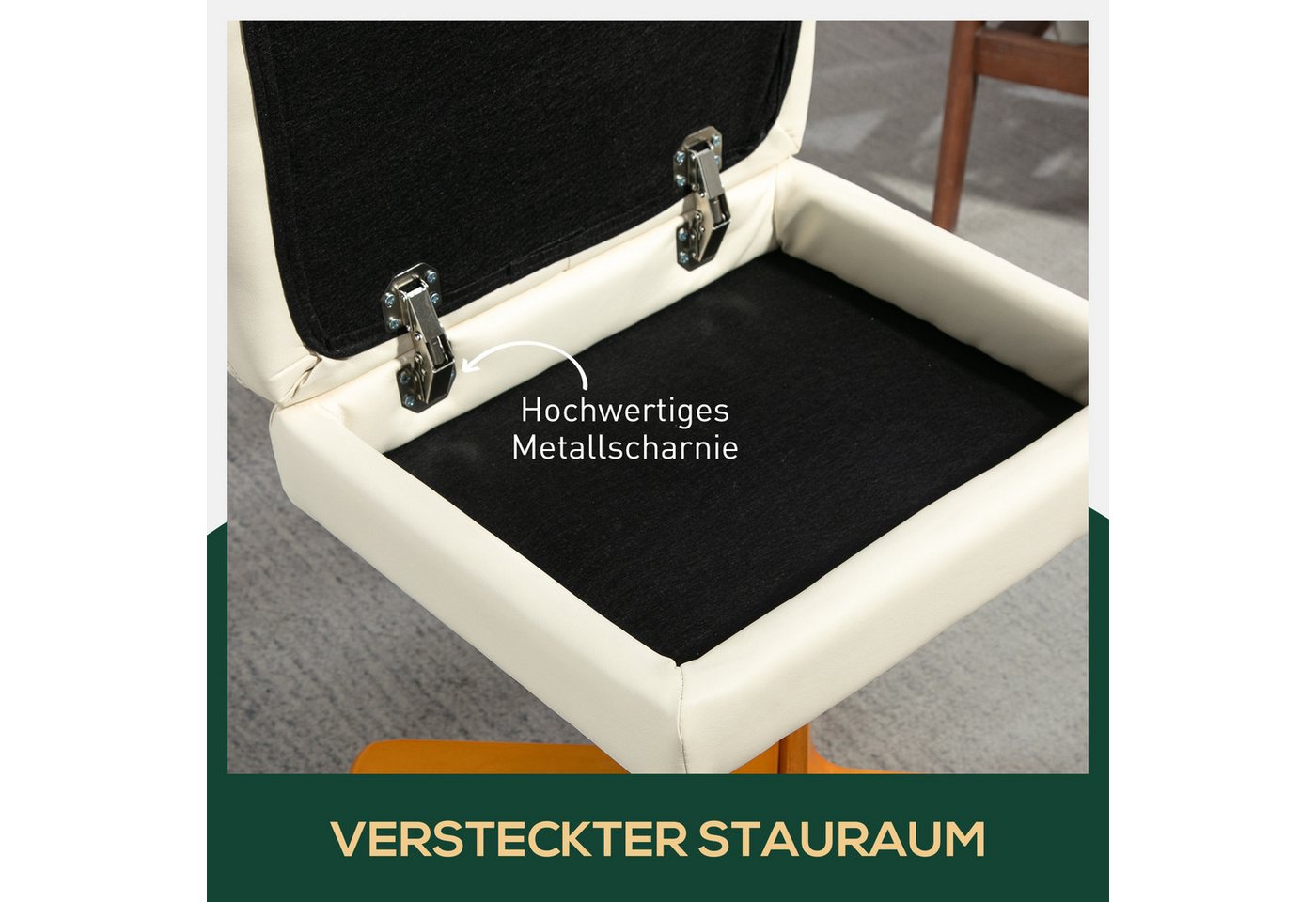 HOMCOM Relaxsessel mit Hocker und Stauraum, mit Liegefunktion (Fernsehsessel, 2-St., 360° drehbarer Sessel), Kunstleder Holzgestell Cremeweiß 80 x 86 x 99cm – Bild 5 von 5