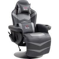 HOMCOM Relaxsessel mit Massagefunktion, Fernsehsessel mit Liegefunktion, Kissen, Drehbar TV-Sessel mit Fernbedienung, Becherhalter und Seitentasche, Kunstleder,