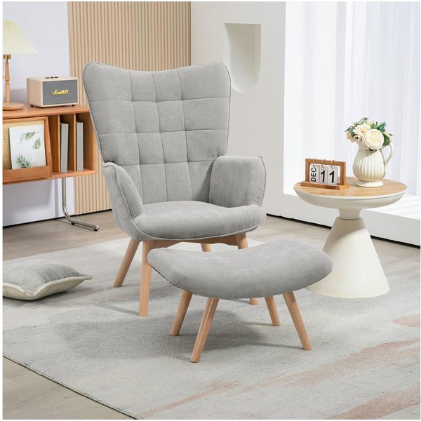 HOMCOM Relaxsessel Ohrensessel, Modern Armlehnensessel, Lesesessel, Schlafzimmer (Sessel mit Hocker, 2-St., Loungesessel), mit getuftetem Design, Cord-Optik, fü