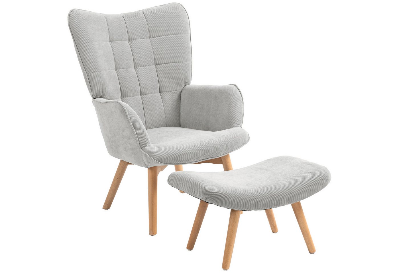 HOMCOM Relaxsessel Ohrensessel, Modern Armlehnensessel, Lesesessel, Schlafzimmer (Sessel mit Hocker, 2-St., Loungesessel), mit getuftetem Design, Cord-Optik, fü – Bild 2 von 5