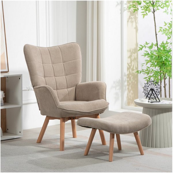 HOMCOM Relaxsessel Ohrensessel, Modern Armlehnensessel, Lesesessel, Schlafzimmer (Loungesessel, 2-St., Armlehnstuhl), für Wohnzimmer, Khaki