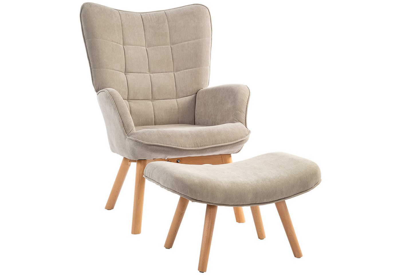 HOMCOM Relaxsessel Ohrensessel, Modern Armlehnensessel, Lesesessel, Schlafzimmer (Loungesessel, 2-St., Armlehnstuhl), für Wohnzimmer, Khaki – Bild 2 von 5