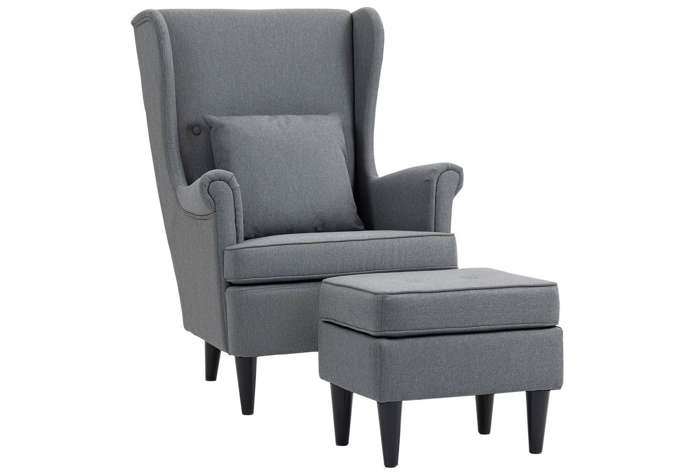 HOMCOM Relaxsessel Ohrensessel, Sessel mit Leinenoptik, Lendenkissen, Loungesessel (Polstersessel mit hoher Rückenlehne aus Stoff, 2-St., TV-Sessel für Schlafzi – Bild 2 von 5