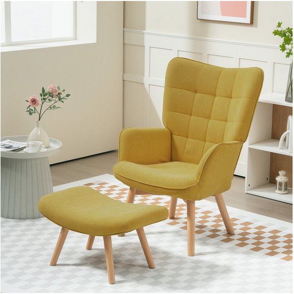 HOMCOM Relaxsessel Ohrensessel, Modern Armlehnensessel, Lesesessel, Schlafzimmer (Ohrensessel, 2-St., Polstersessel), für Wohnzimmer, Orange