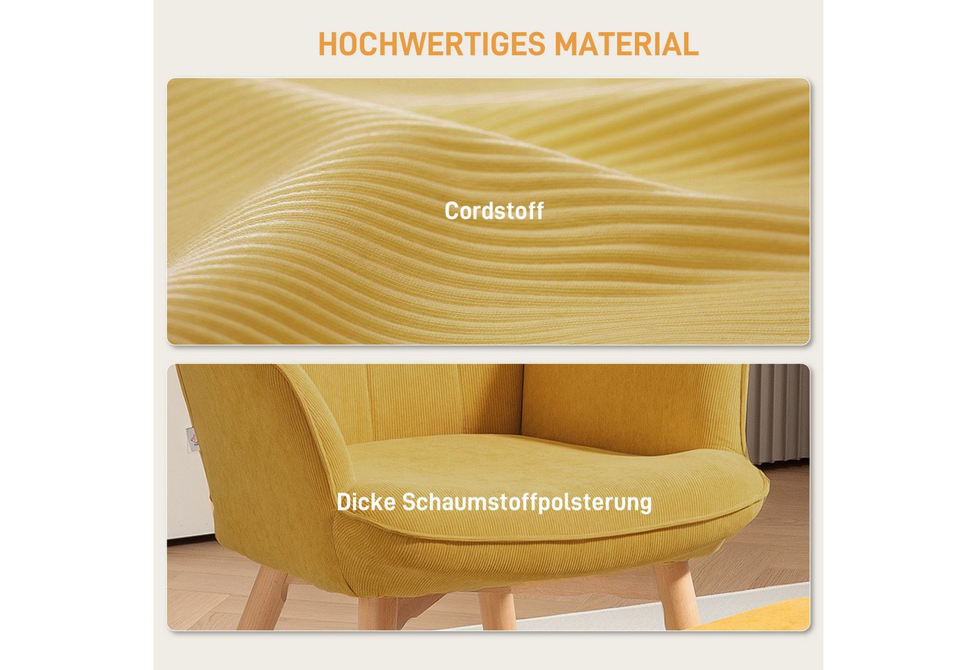 HOMCOM Relaxsessel Ohrensessel, Modern Armlehnensessel, Lesesessel, Schlafzimmer (Ohrensessel, 2-St., Polstersessel), für Wohnzimmer, Orange – Bild 4 von 5