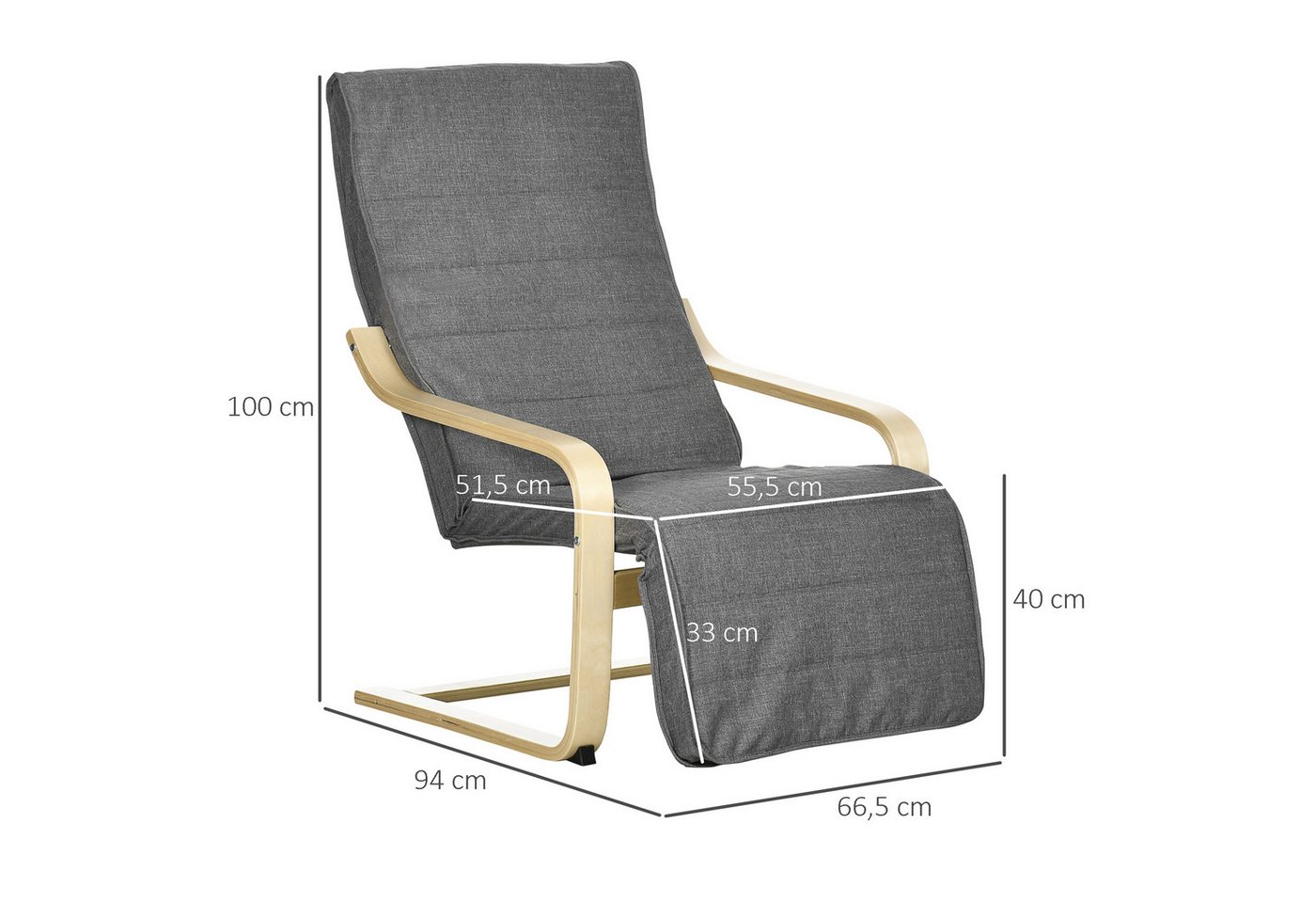 HOMCOM Relaxsessel Polstersessel mit Leinenoptik Sessel (Set, 1-St., Lesesessel), 5-fach verstellbare Fußstütze, abnehmbare Bezüge – Bild 3 von 5