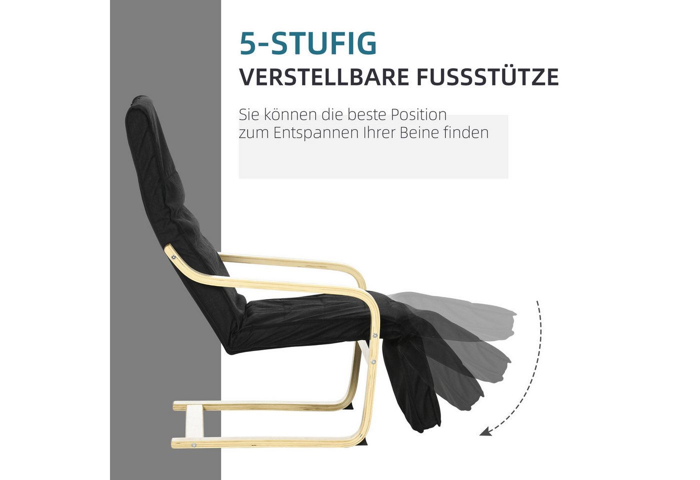 HOMCOM Relaxsessel Polstersessel mit Leinenoptik Sessel (Set, 1-St., Lesesessel), 5-fach verstellbare Fußstütze, abnehmbare Bezüge – Bild 5 von 5