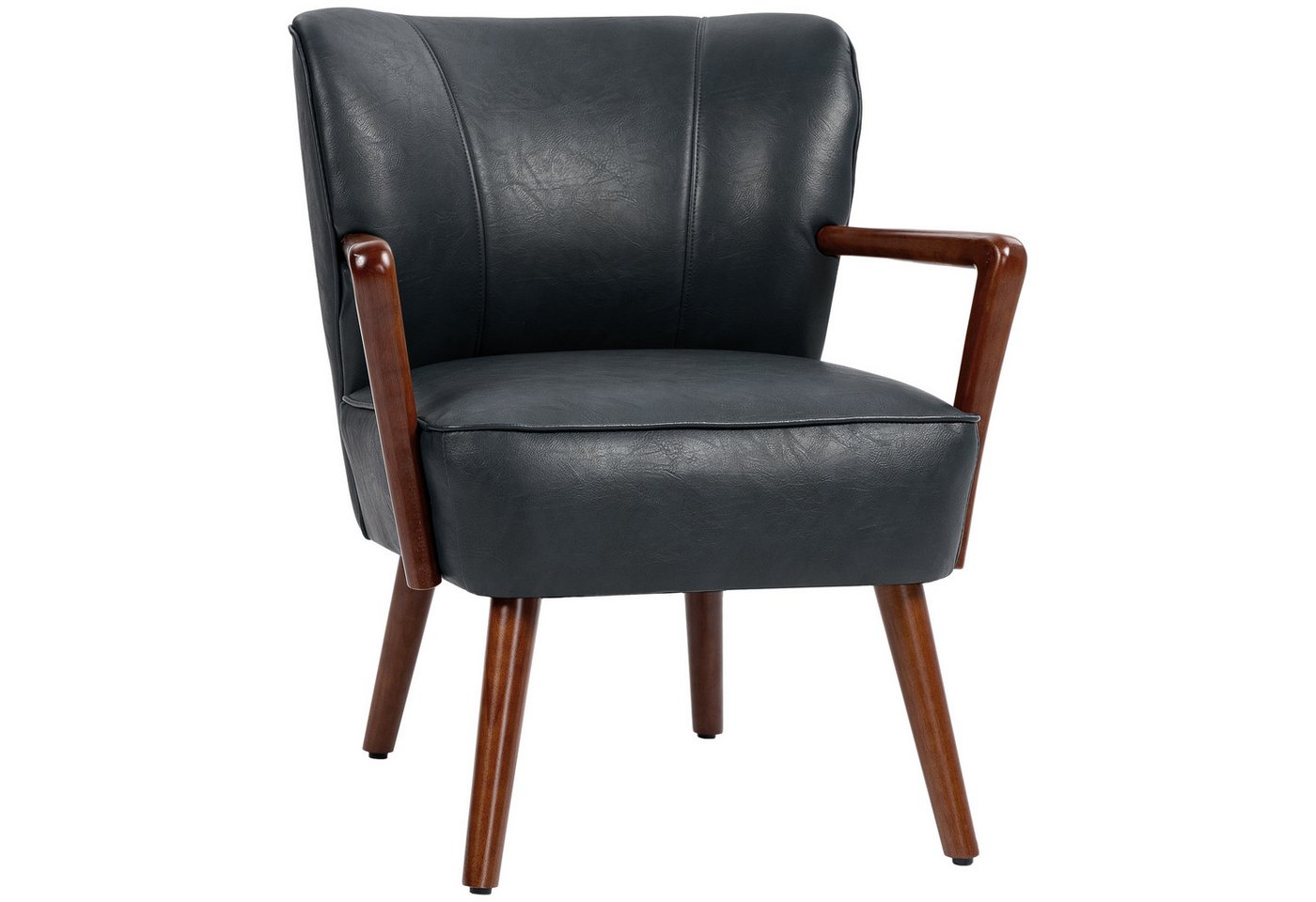HOMCOM Relaxsessel Polsterstuhl, mit Armlehnen, Holzbeine, Loungesessel Armlehnstuhl (Relaxstuhl, 1-St., Akzentstuhl), für Wohnzimmer, Schlafzimmer, Kunstleder, – Bild 2 von 5