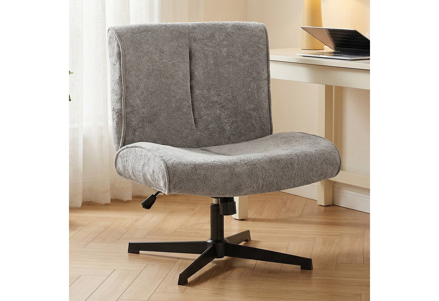 HOMCOM Relaxsessel Schneidersitz mit Samtoptik, Bürostuhl Ohne Armlehnen, Grau (Loungesessel, 1-St., Sessel), 360° Drehung, höhenverstellbar, breite Sitzfläche – Bild 2 von 5