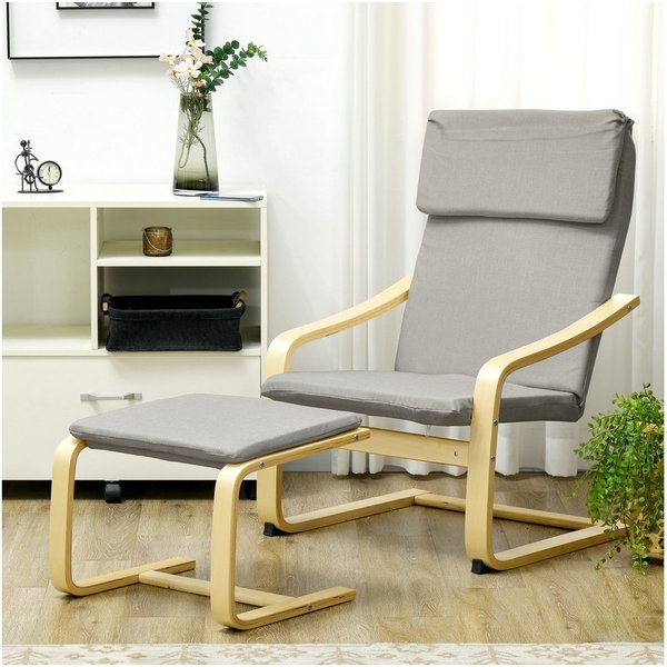 HOMCOM Relaxsessel Relaxsessel Sessel Loungesessel mit Hocker mit Leinenoptik hellgrau (Lesesessel, 2-St., Ruhesessel), für Garten, Balkon, Hellgrau