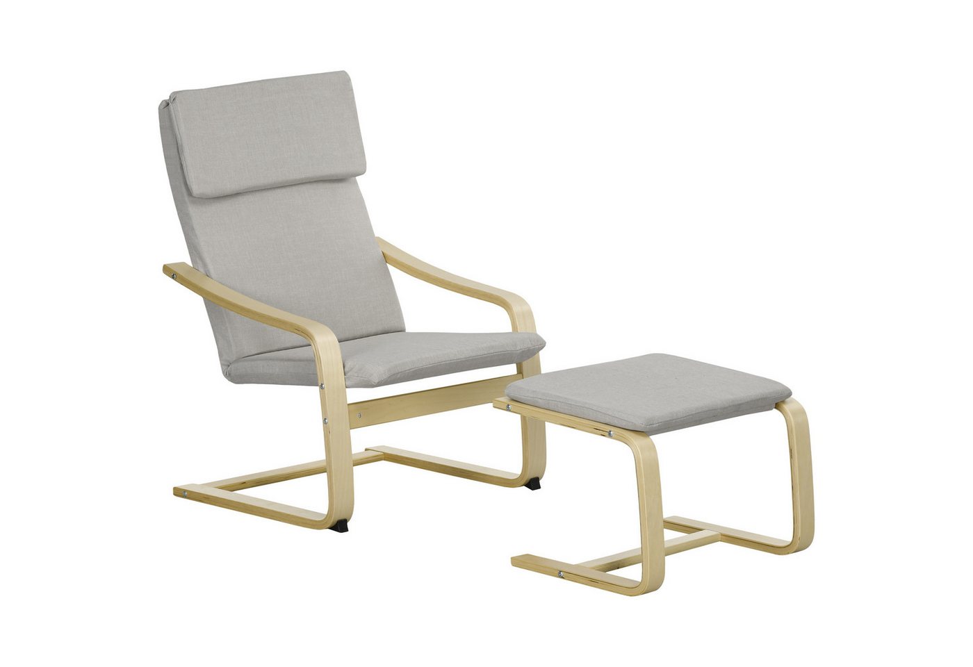 HOMCOM Relaxsessel Relaxsessel Sessel Loungesessel mit Hocker mit Leinenoptik hellgrau (Lesesessel, 2-St., Ruhesessel), für Garten, Balkon, Hellgrau – Bild 2 von 5