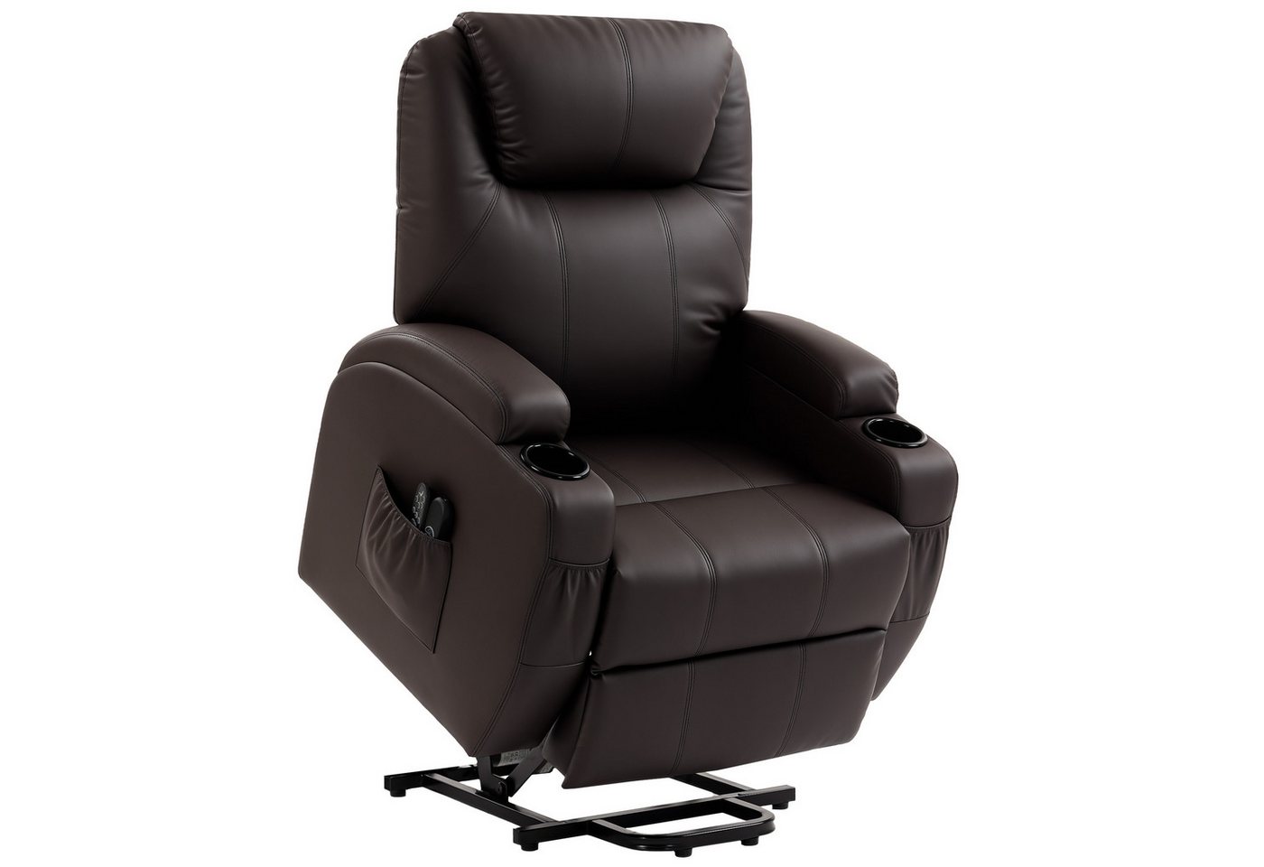 HOMCOM Relaxsessel Sessel mit Aufstehhilfe, Aufstehsessel mit Getränkehalter (Fernsehsessel, 1-St., Gepolstert TV-Sessel), mit Aufsteh-Funktion, Kaffee-Braun – Bild 2 von 5