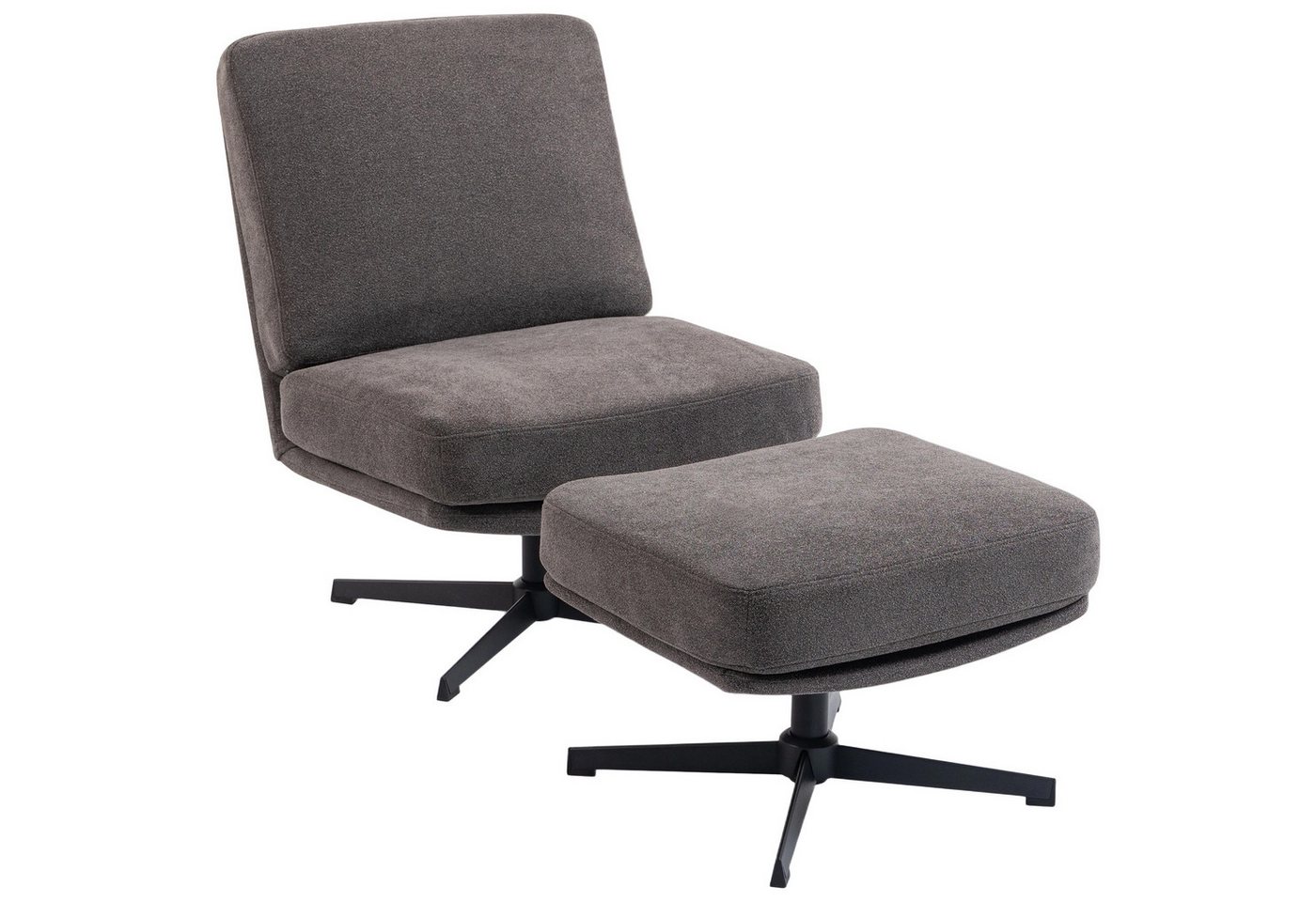 HOMCOM Relaxsessel Sessel mit Hocker, Drehbar, mit Leinenoptik, Dicker Breiter Sitz (Drehbar Loungesessel, 2-St., Schneidersitz Polstersessel), für Wohnzimmer,  – Bild 2 von 5