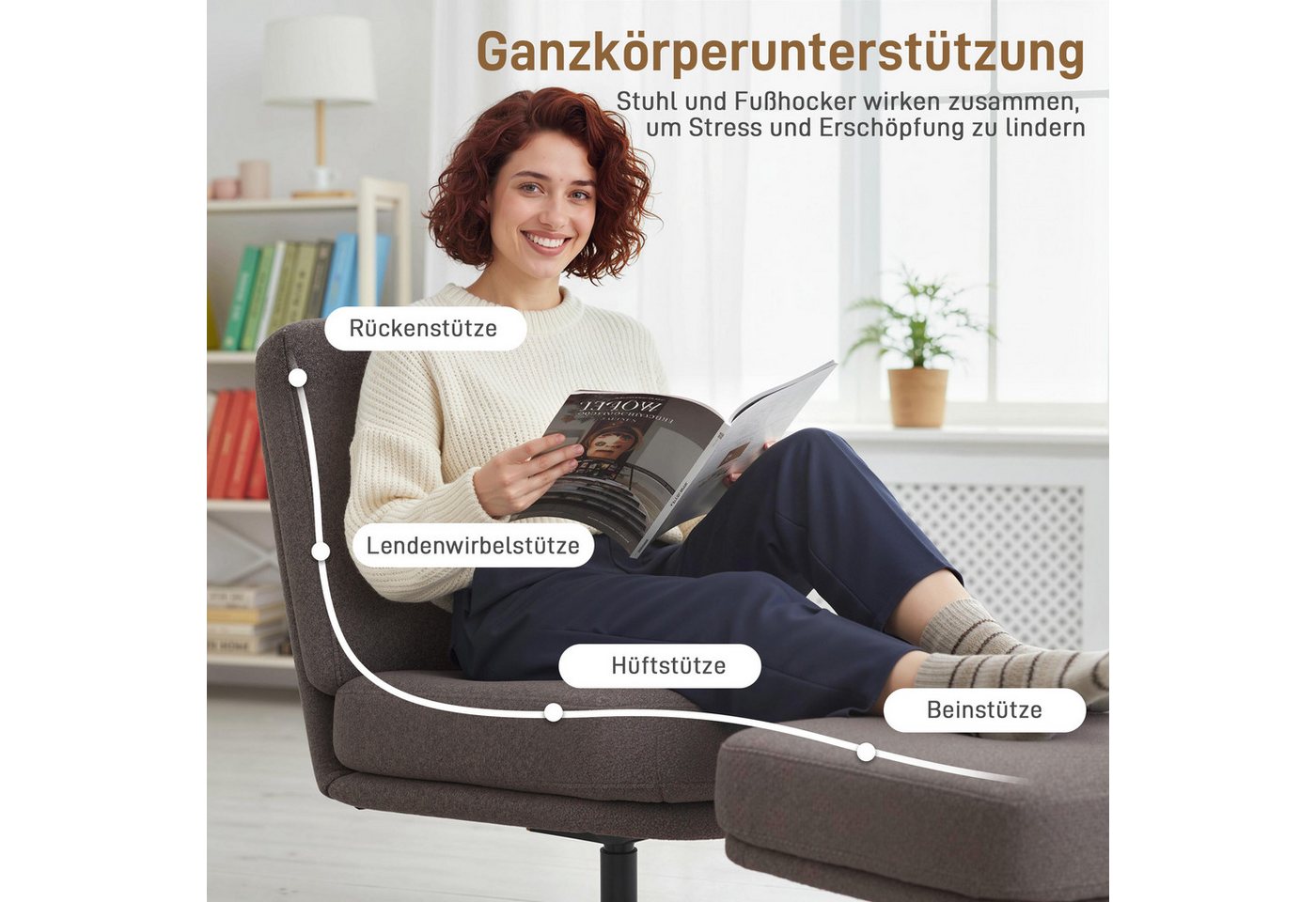 HOMCOM Relaxsessel Sessel mit Hocker, Drehbar, mit Leinenoptik, Dicker Breiter Sitz (Drehbar Loungesessel, 2-St., Schneidersitz Polstersessel), für Wohnzimmer,  – Bild 4 von 5
