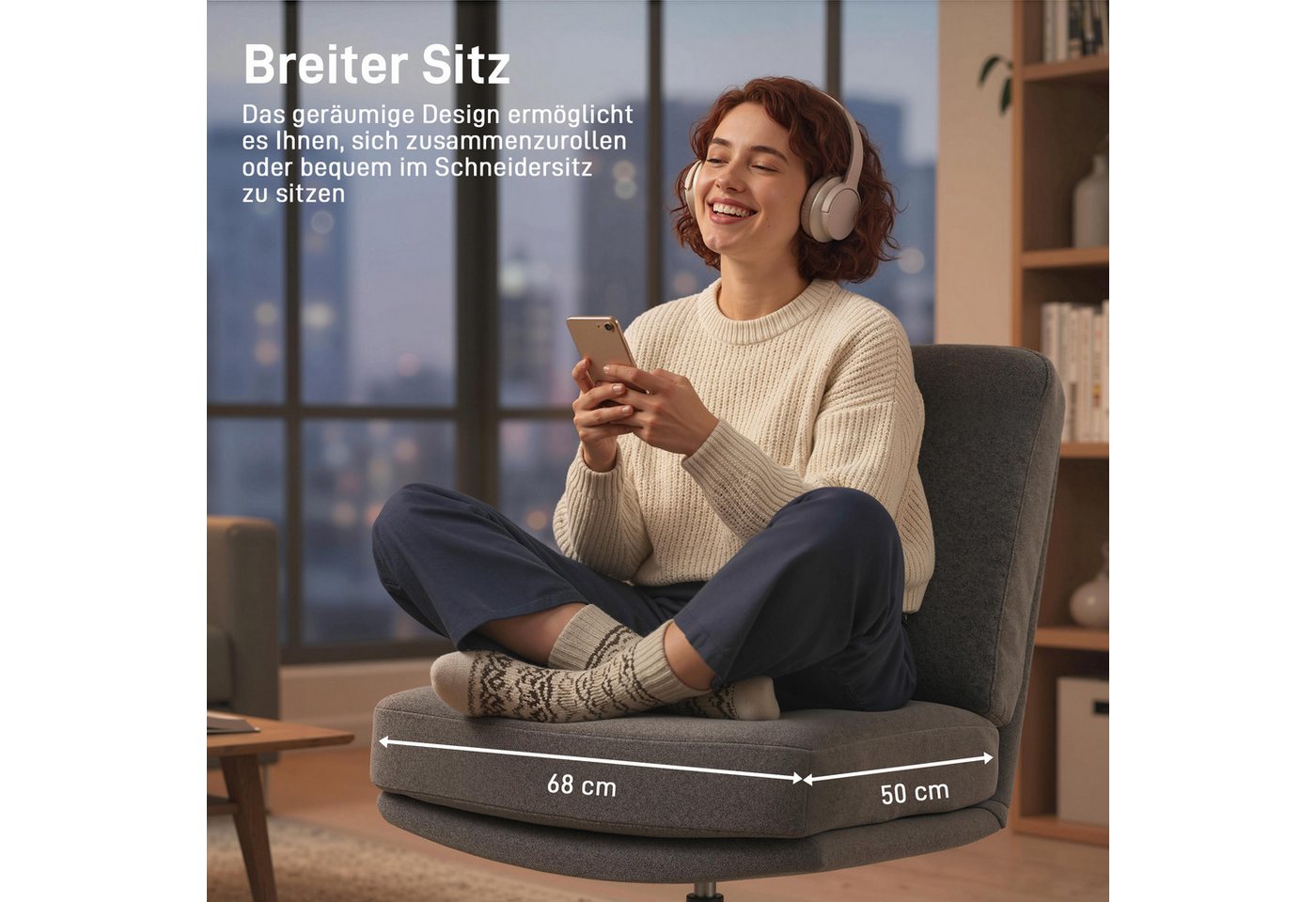 HOMCOM Relaxsessel Sessel mit Hocker, Drehbar, mit Leinenoptik, Dicker Breiter Sitz (Drehbar Loungesessel, 2-St., Schneidersitz Polstersessel), für Wohnzimmer,  – Bild 5 von 5