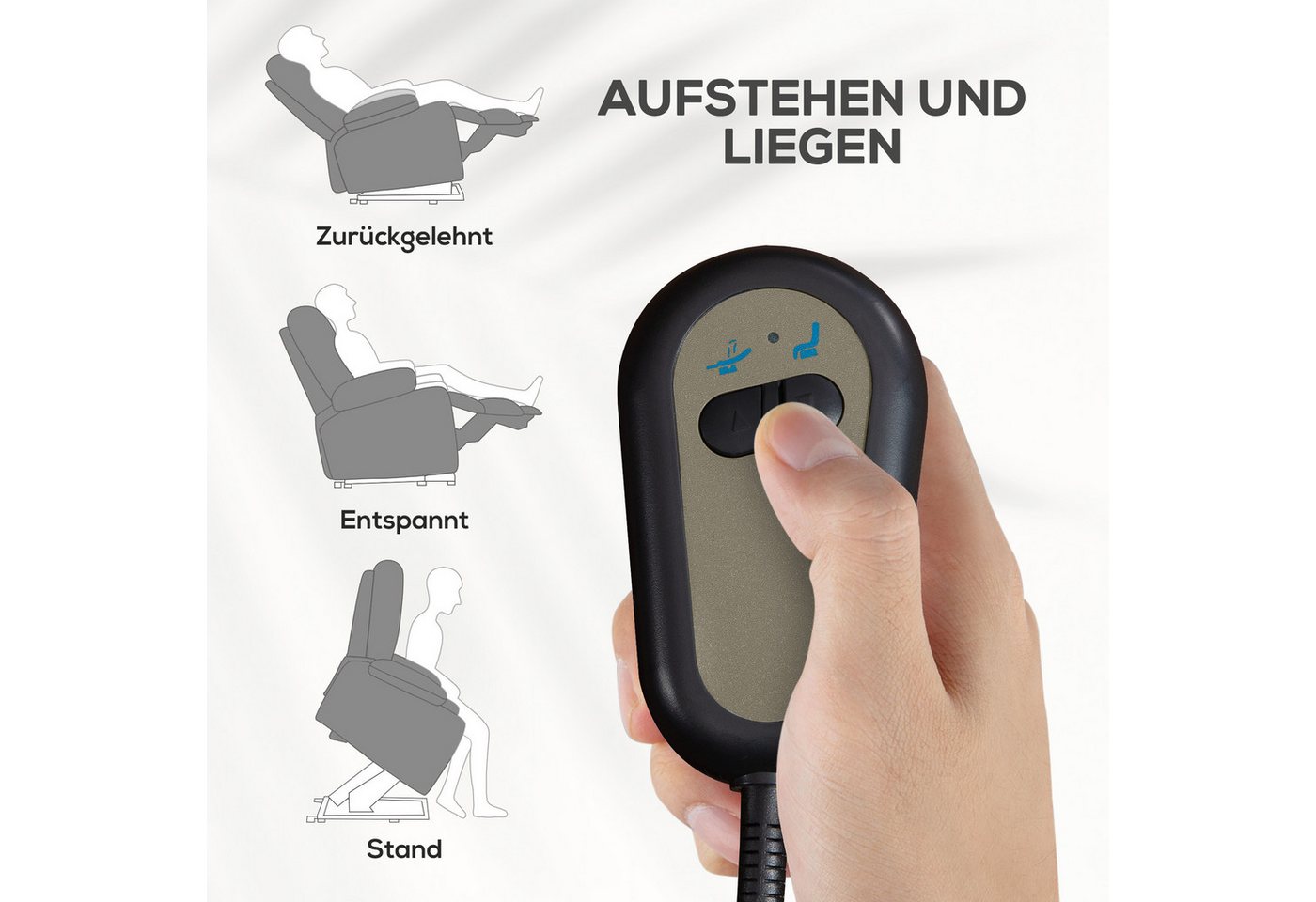 HOMCOM Relaxsessel Sessel mit Leinenoptik, Taschenfeder und Fernbedienung (TV-Sessel, 1-St., Fernsehsessel), für Wohnzimmer, Grau – Bild 4 von 5